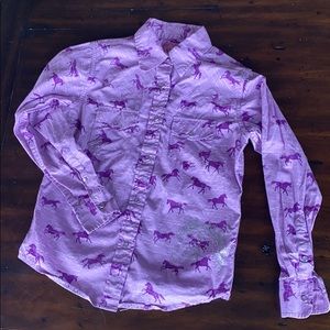 Purple cow girl long sleeve button up shirt